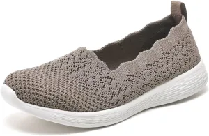 Puxowe Women's Slip on Walking Loafer Shoes-Lightweight Flat Shoes for Women Low-Top Round Toe Knit Memory Foam Sneaker