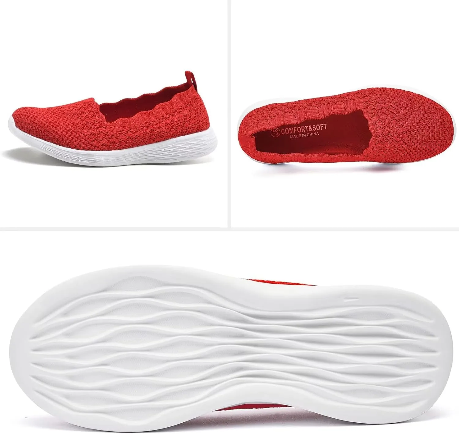 Puxowe Women's Slip on Walking Loafer Shoes-Lightweight Flat Shoes for Women Low-Top Round Toe Knit Memory Foam Sneaker