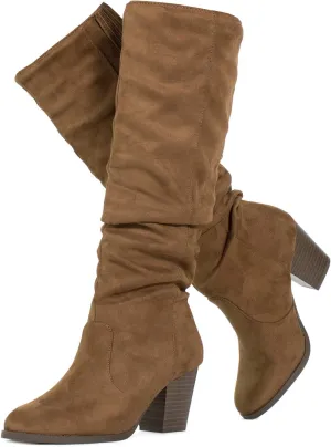 RF ROOM OF FASHION Women's Stacked Heel Slouchy Knee High Boots (Regular Fit)