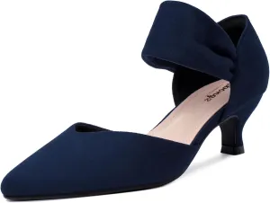 RIBONGZ Kitten Heels for Women Closed Toe Comfortable Low Heels Pointed Toe Sexy Slip on Pumps Bridal Party Dressy Shoes