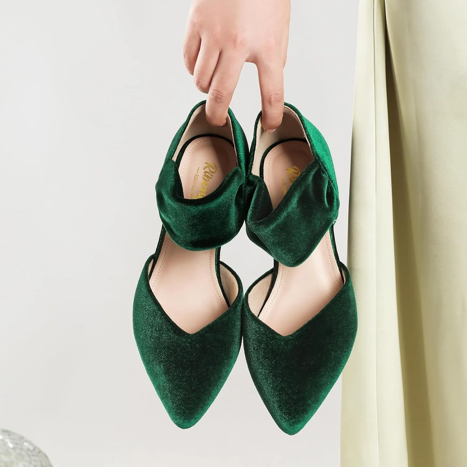 RIBONGZ Kitten Heels for Women Closed Toe Comfortable Low Heels Pointed Toe Sexy Slip on Pumps Bridal Party Dressy Shoes