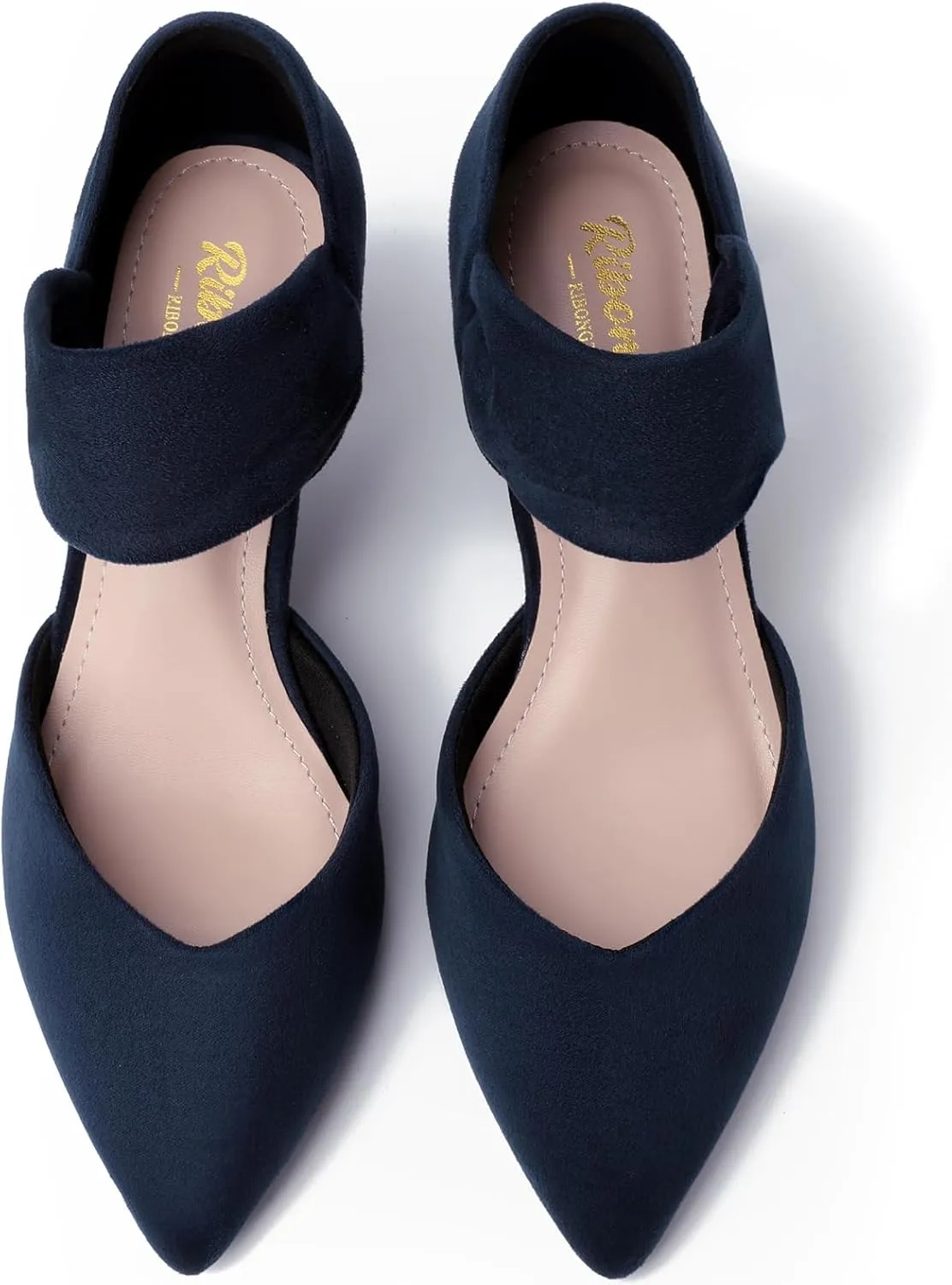 RIBONGZ Kitten Heels for Women Closed Toe Comfortable Low Heels Pointed Toe Sexy Slip on Pumps Bridal Party Dressy Shoes