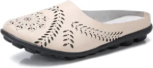 RiceelSor Women All-Match Hollow Breathable Flats Summer Slippers,Slip-on Round Toe Non-slip Softsole Lightweight Comfortable Orthotic Dressy Leather Loafer