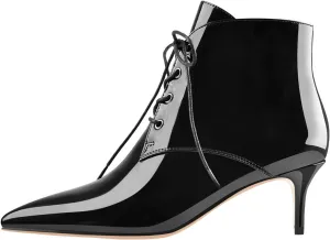 Richealnana Women's Kitten Low Heel Ankle Bootie Pointed Toe Lace Up Comfortable Walking Boots