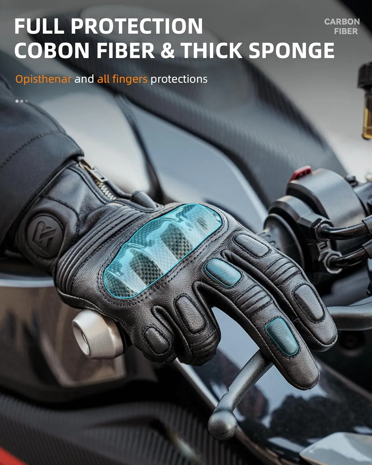 ROCKBROS Motorcycle Gloves Goatskin Bicycle Gloves Breathable, Carbon Fiber Protection, Sensitive Finger, Retro Motorcycle Gloves