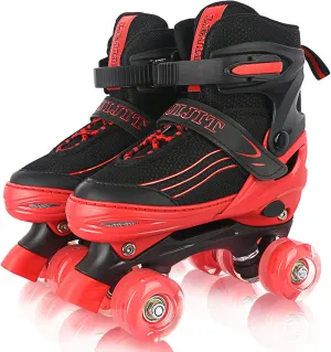 Roller Skates for Kids Boys Girls Toddler Ages 3-12, Adjustable 4 Sizes for Kids and Youth Teen with Light Up Wheels, Quad Red Roller Skates for Sports