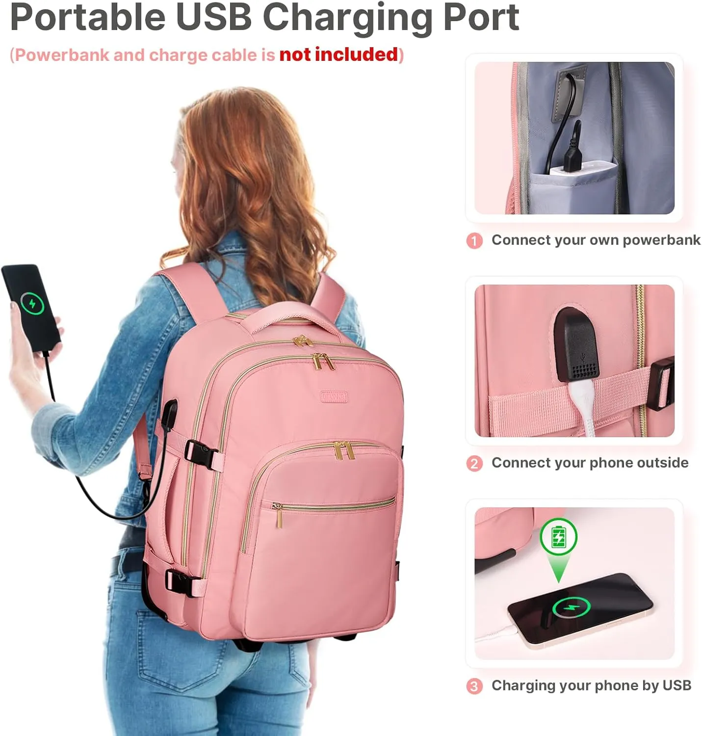 Rolling Backpack for Women, 17Inch on Laptop Travel Backpack with Wheels, Carry on Luggage Airplane, Overnight Business Trolley Backpack Bag (Sweet Pink) (In Patent)