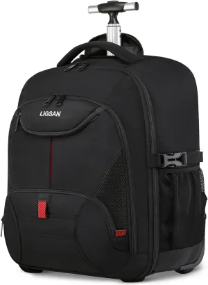 Rolling Backpack, Large Backpack with Wheels for Men Women Adults, 17inch Waterproof Wheeled Travel Laptop Backpack Carry on Luggage Bag Trolley Suitcase Business College School Computer Bookbag,Black