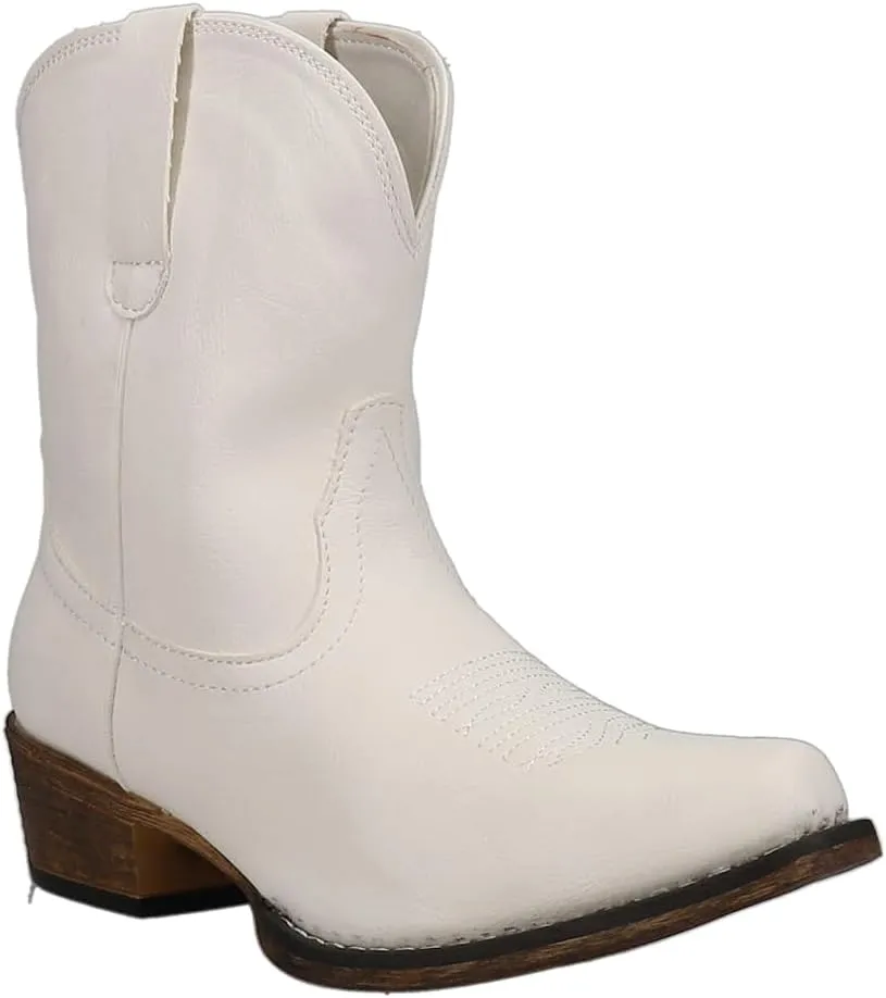 ROPER Womens Emma Snip Toe Casual Boots Ankle Low Heel 1-2" - White