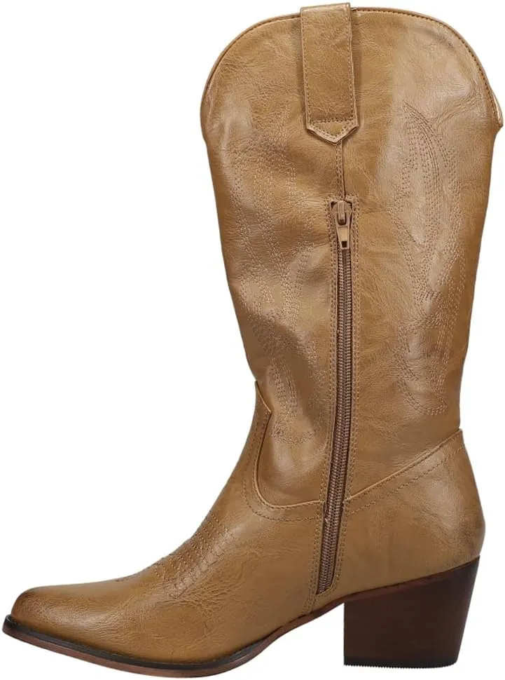 ROPER Womens Nettie Round Toe Casual Boots Mid Calf Mid Heel 2-3" - Brown