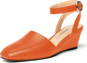 ROSERWISH Womens Casual Square Toe Ankle Strap Matte Fashion Buckle Dating Wedge Low Heel Pumps Shoes 2 Inch