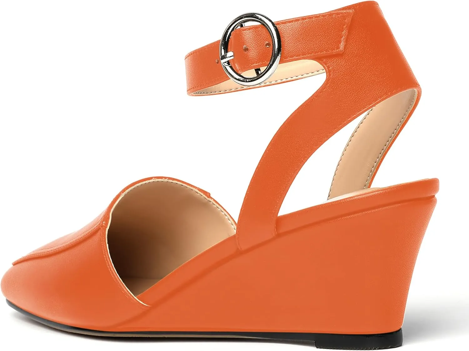 ROSERWISH Womens Casual Square Toe Ankle Strap Matte Fashion Buckle Dating Wedge Low Heel Pumps Shoes 2 Inch