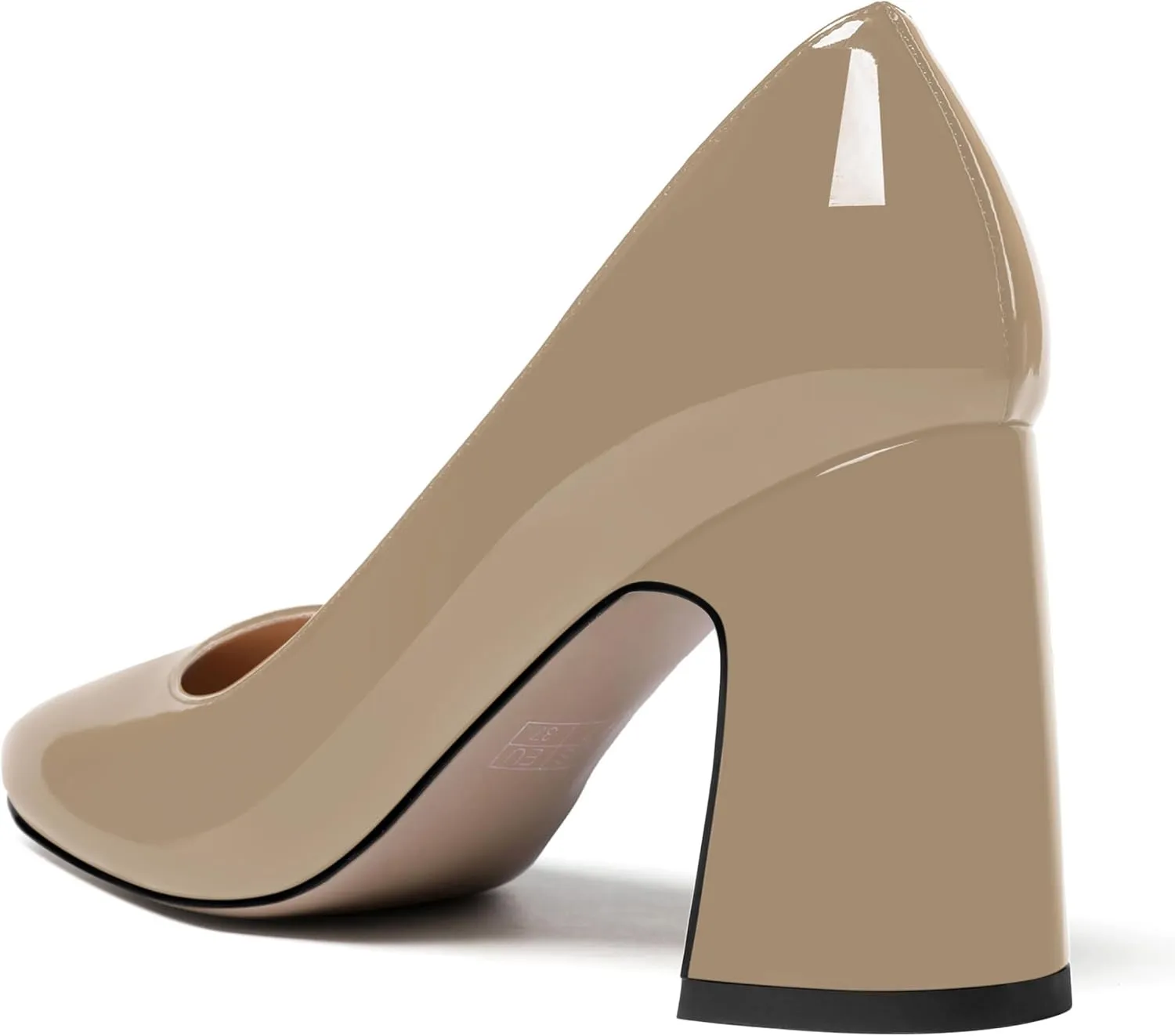 ROSERWISH Womens Comfortable Fashion Patent Party Slip On Round Toe Block High Heel Pumps Shoes 3.3 Inch