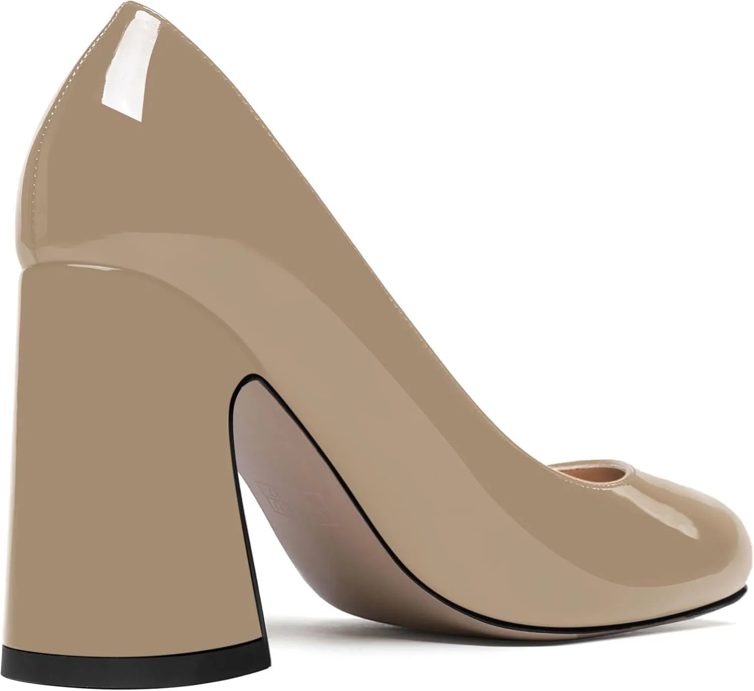 ROSERWISH Womens Comfortable Fashion Patent Party Slip On Round Toe Block High Heel Pumps Shoes 3.3 Inch
