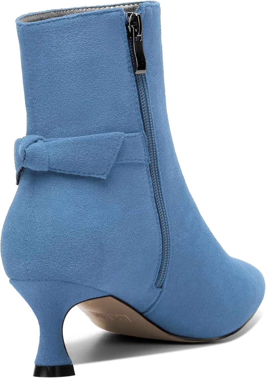 ROSERWISH Womens Dress Wedding Fluff Zip Pointed Toe Suede Bow Kitten Low Heel Ankle High Boots 2 Inch