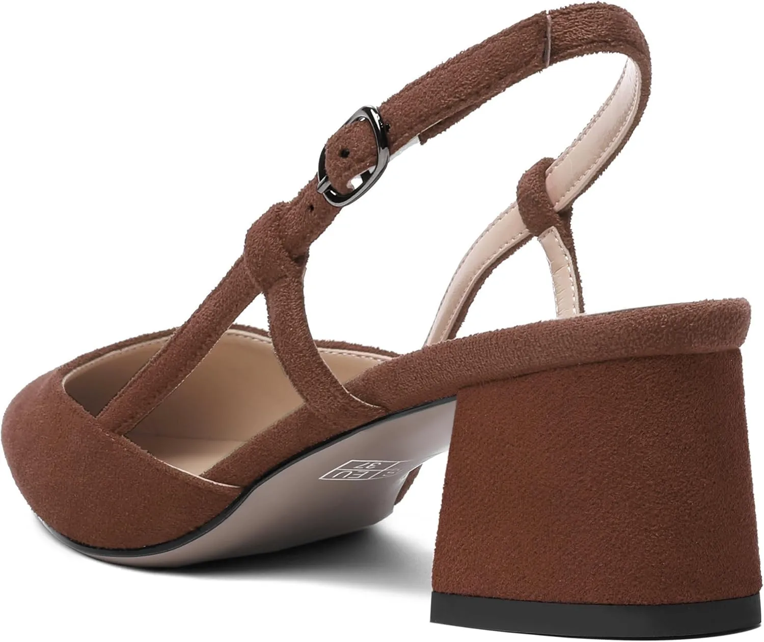 ROSERWISH Womens Fashion Suede Party Casual Buckle Pointed Toe Slingback Chunky Low Heel Pumps Shoes 2 Inch