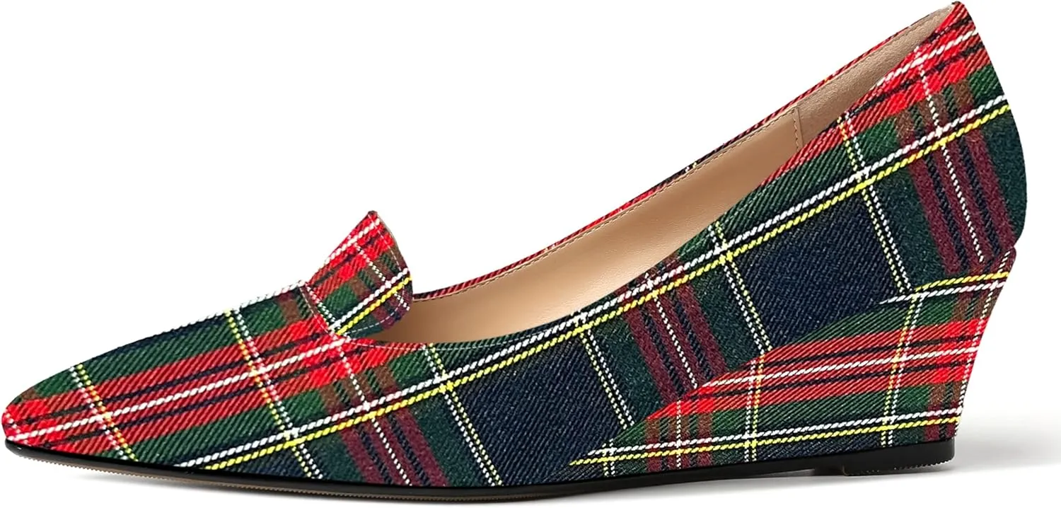 ROSERWISH Womens Patent Comfortable Casual Slip On Office Pointed Toe Wedge Low Heel Pumps Dress Shoes 2 Inch