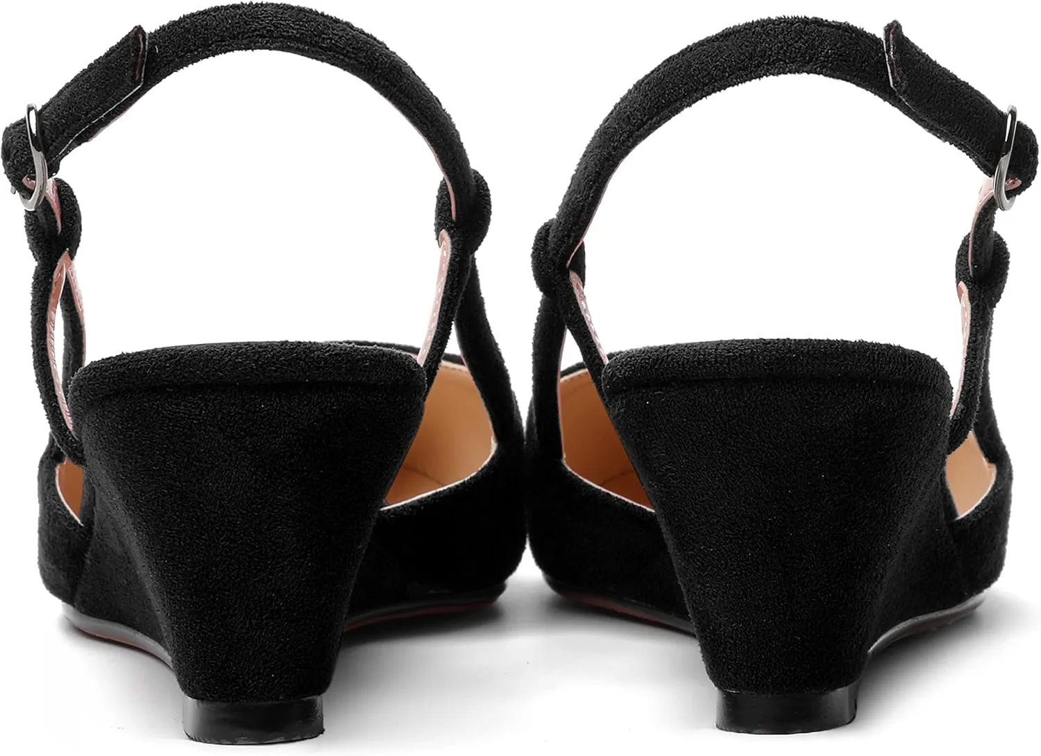 ROSERWISH Womens Pointed Toe Party Sexy Slingback Wedding Buckle Suede Wedge Low Heel Pumps Dress Shoes 2 Inch