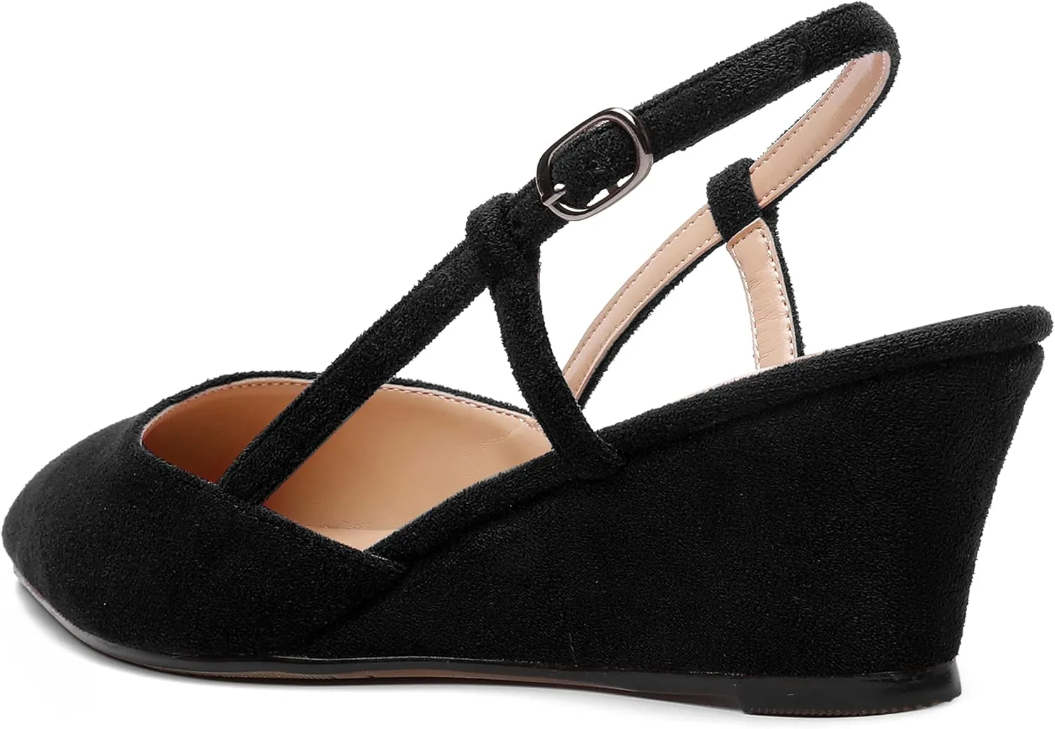 ROSERWISH Womens Pointed Toe Party Sexy Slingback Wedding Buckle Suede Wedge Low Heel Pumps Dress Shoes 2 Inch