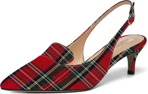 ROSERWISH Womens Slingback Cute Wedding Casual Pointed Toe Patent Buckle Kitten Low Heel Pumps Dress Shoes 2 Inch