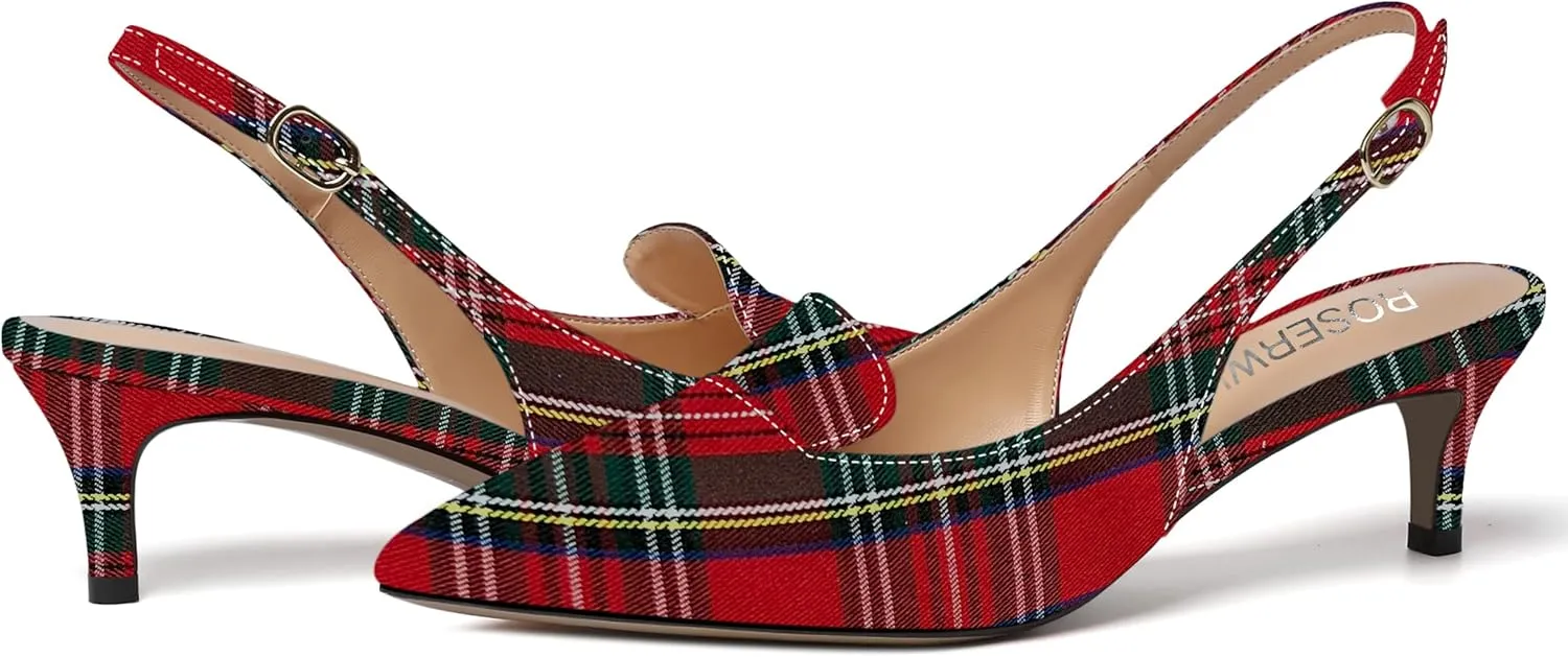 ROSERWISH Womens Slingback Cute Wedding Casual Pointed Toe Patent Buckle Kitten Low Heel Pumps Dress Shoes 2 Inch