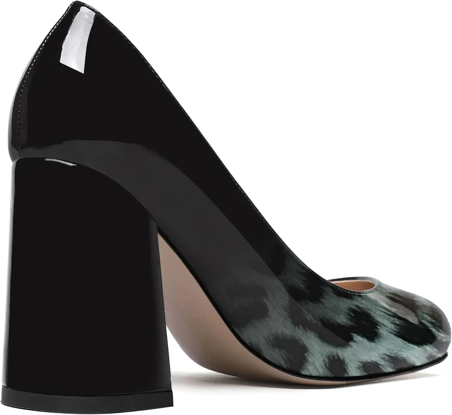 ROSERWISH Womens Wedding Patent Slip On Round Toe Comfortable Fashion Block High Heel Pumps Shoes 3.3 Inch