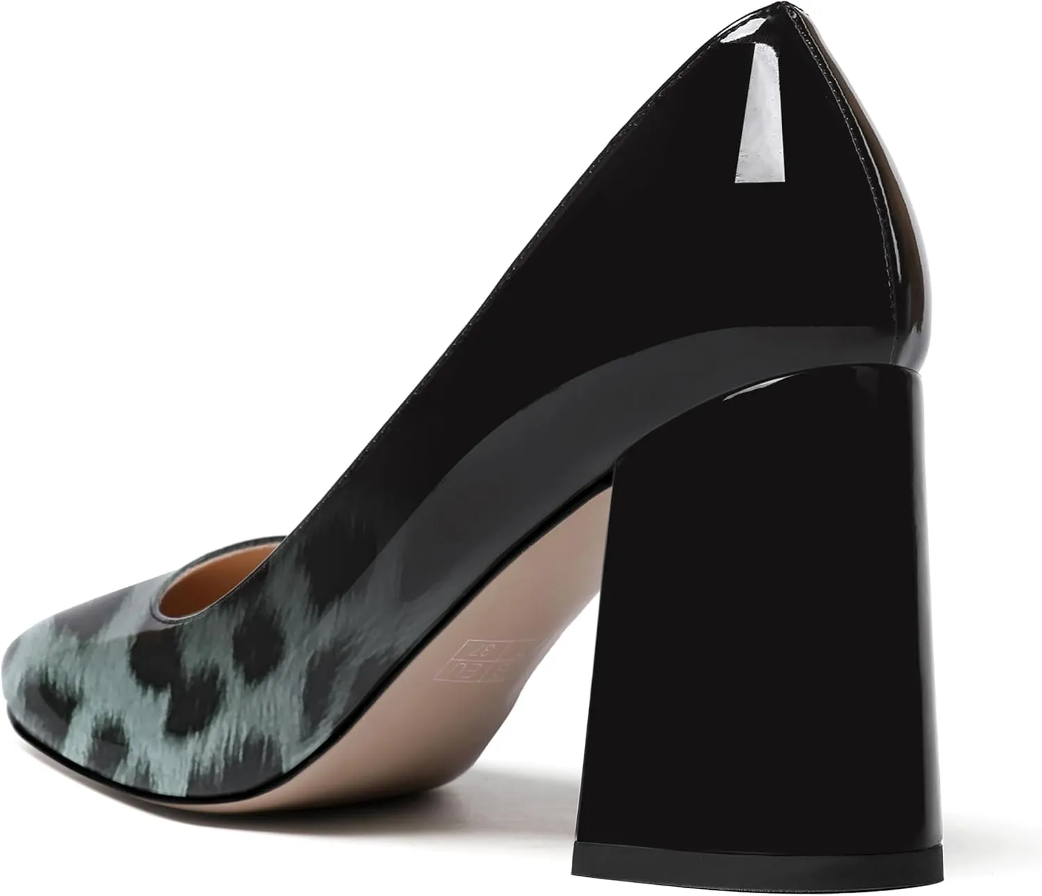 ROSERWISH Womens Wedding Patent Slip On Round Toe Comfortable Fashion Block High Heel Pumps Shoes 3.3 Inch