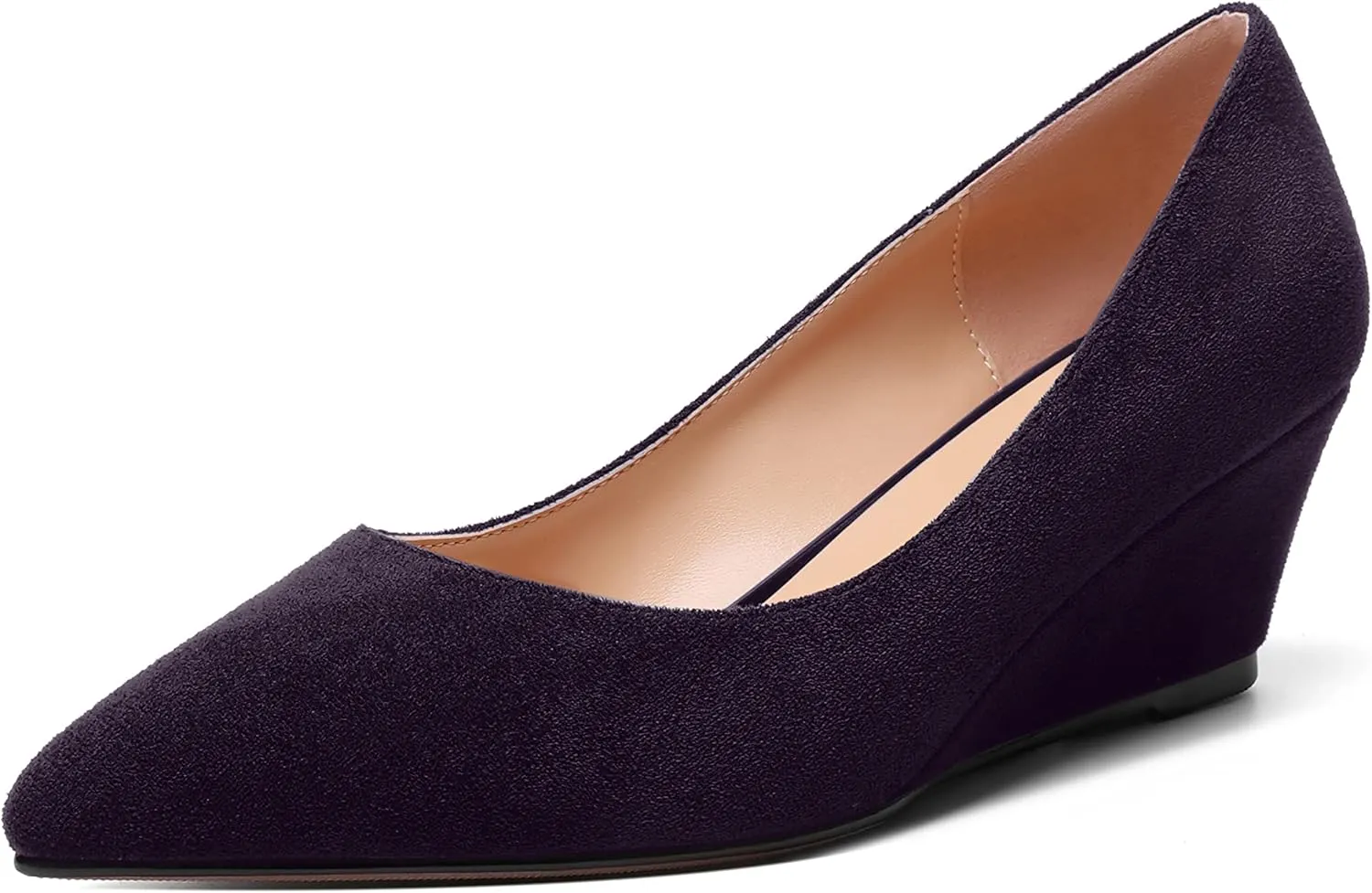 ROSERWISH Womens Wedding Pointed Toe Suede Fashion Slip On Comfortable Wedge Low Heel Pumps Dress Shoes 2 Inch