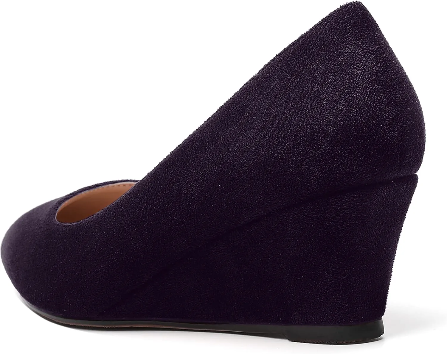 ROSERWISH Womens Wedding Pointed Toe Suede Fashion Slip On Comfortable Wedge Low Heel Pumps Dress Shoes 2 Inch