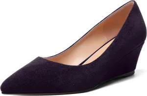 ROSERWISH Womens Wedding Pointed Toe Suede Fashion Slip On Comfortable Wedge Low Heel Pumps Dress Shoes 2 Inch