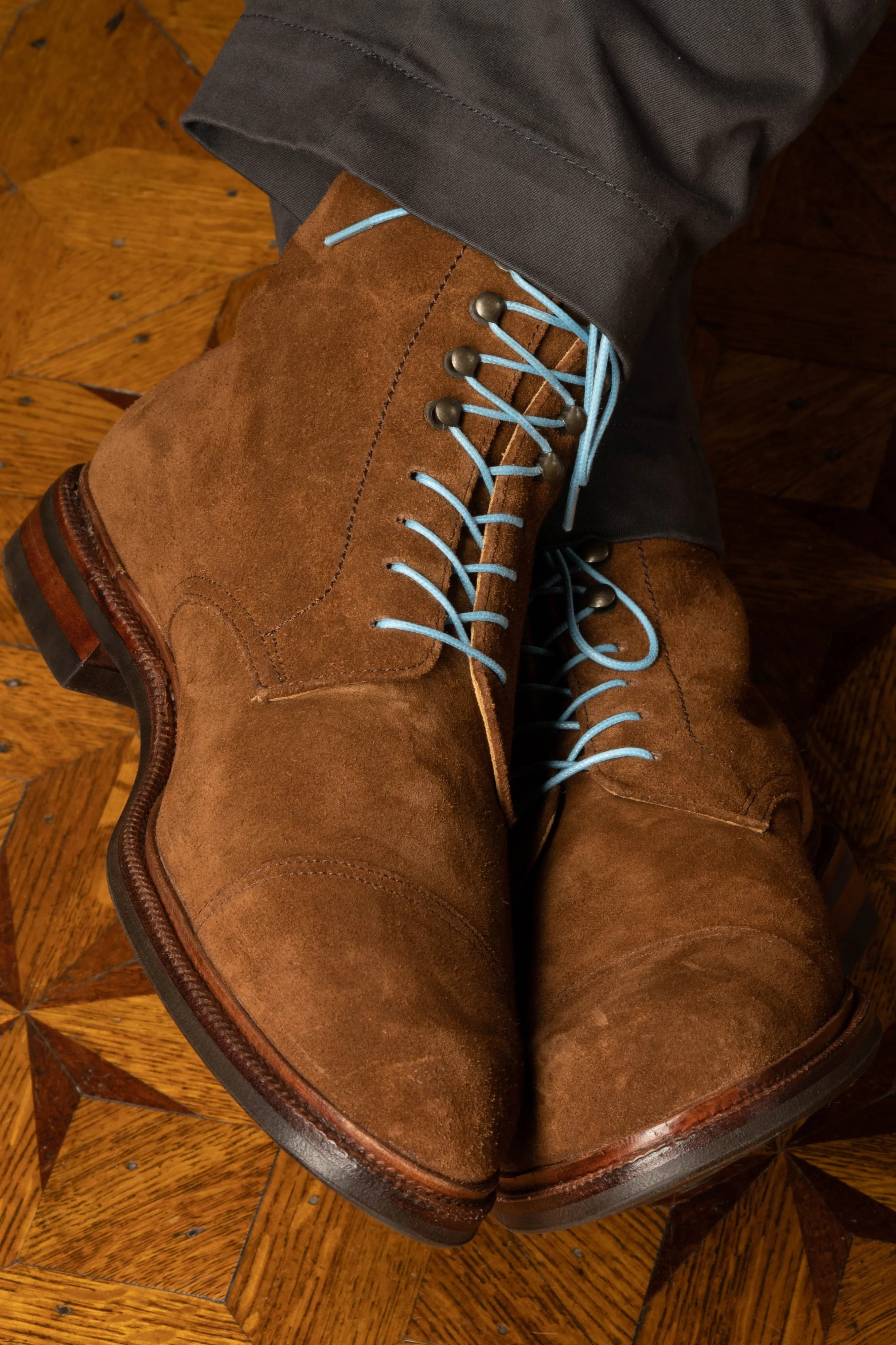 Round Light Blue Waxed Cotton Bootlaces