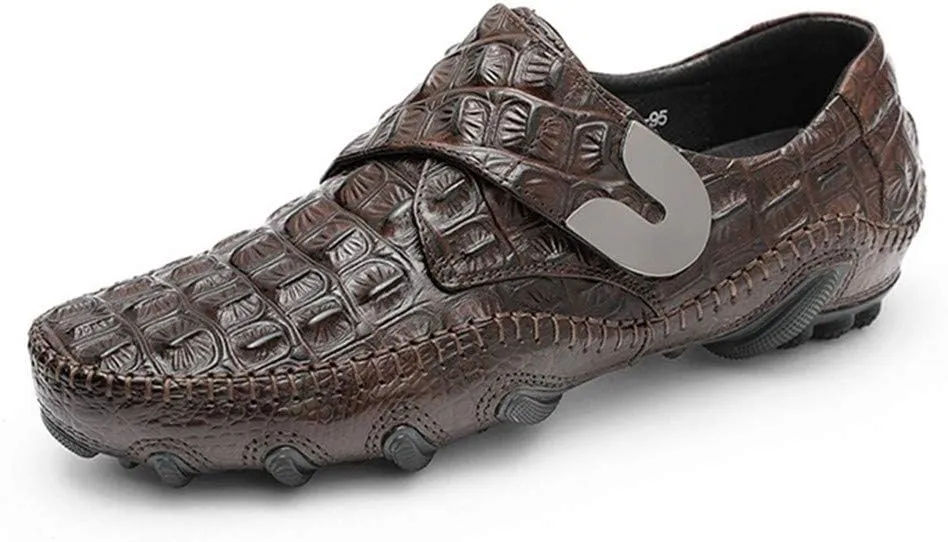 Rui Landed Casual Loafer Shoes for Men Boat Moccasins Breathable Crocodile Slip On Style Premium Genuine Leather Round Toe Low Top (Color : Brown, Size : 10 M US)