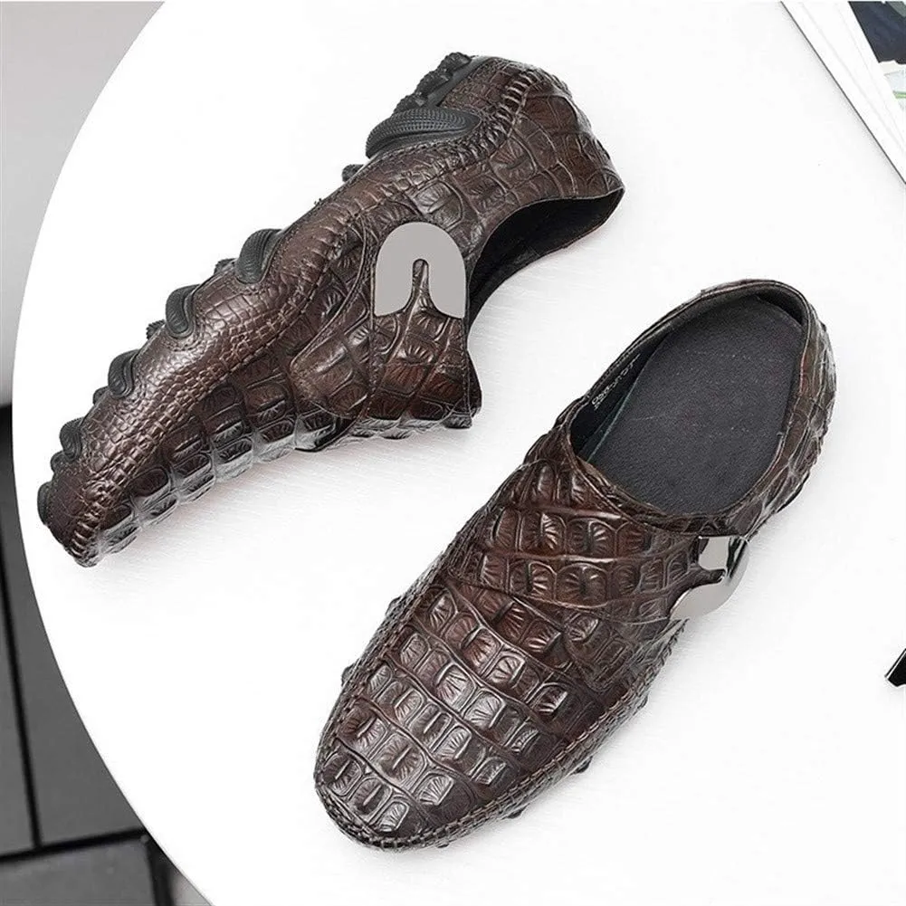 Rui Landed Casual Loafer Shoes for Men Boat Moccasins Breathable Crocodile Slip On Style Premium Genuine Leather Round Toe Low Top (Color : Brown, Size : 10 M US)