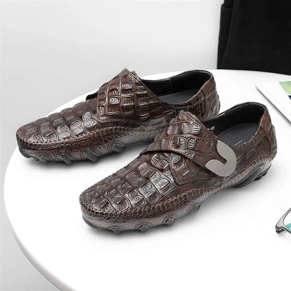 Rui Landed Casual Loafer Shoes for Men Boat Moccasins Breathable Crocodile Slip On Style Premium Genuine Leather Round Toe Low Top (Color : Brown, Size : 10 M US)