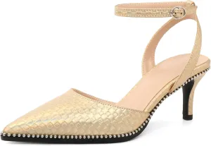 SAMMITOP Womens Slingback Kitten Heels Pointed Toe Low Heel Ankle Strap Pumps Slip On Comfortable Wedding Party Beaded Dress Shoes 2.4 Inch