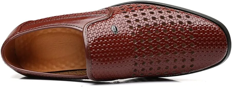 Santimon Men's Woven Casual Slip On Loafers Leather Dress Pointed Toe Derby Walking Breathable Comfort Shoes