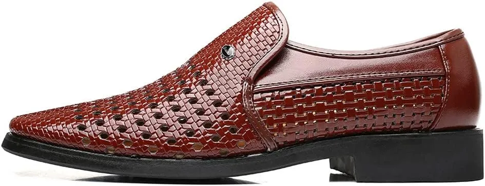 Santimon Men's Woven Casual Slip On Loafers Leather Dress Pointed Toe Derby Walking Breathable Comfort Shoes