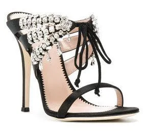 Satin Mule Sandals with Crystals - Nude, Fuchsia Pink, Black or Light Blue
