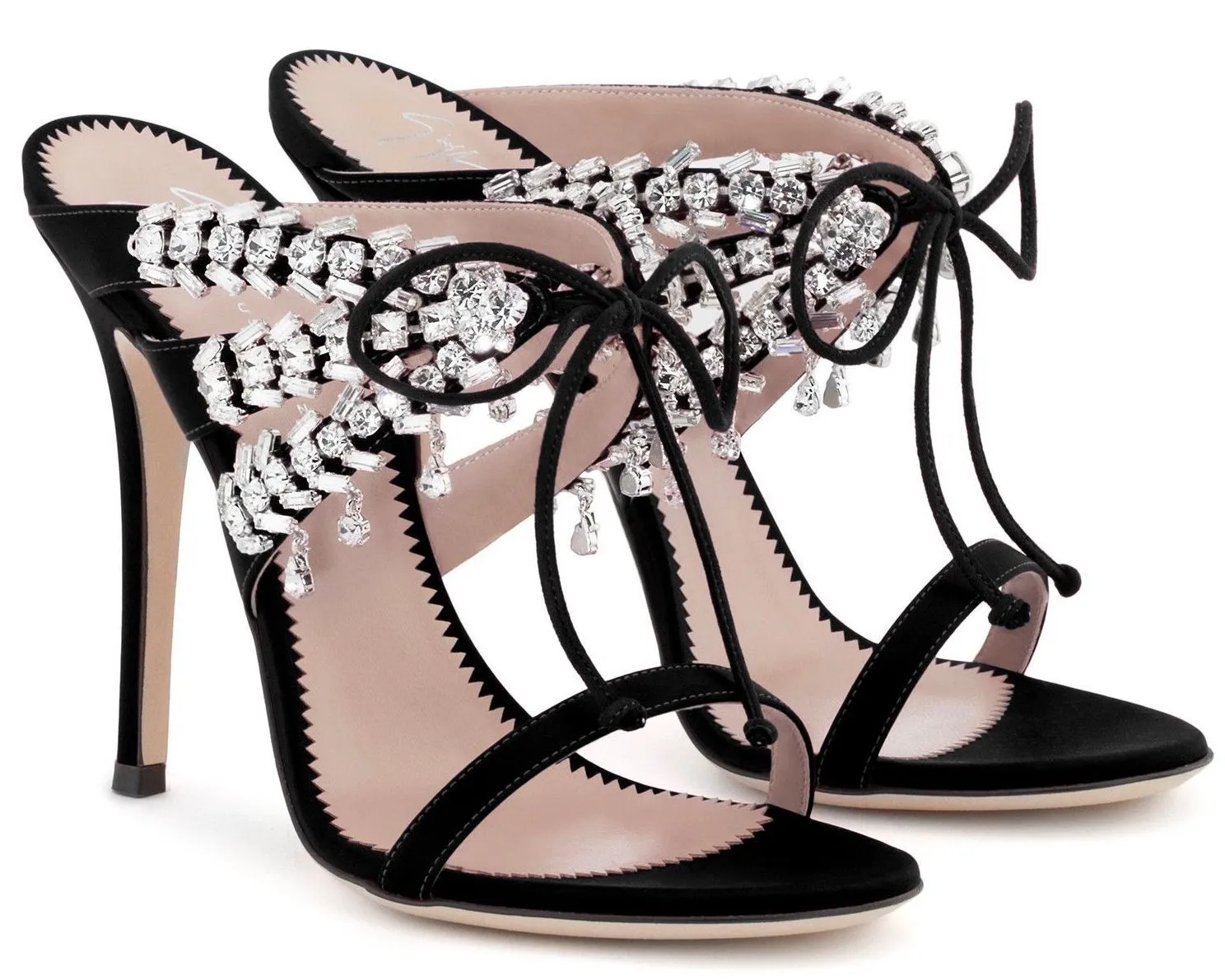 Satin Mule Sandals with Crystals - Nude, Fuchsia Pink, Black or Light Blue