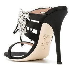 Satin Mule Sandals with Crystals - Nude, Fuchsia Pink, Black or Light Blue