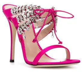 Satin Mule Sandals with Crystals - Nude, Fuchsia Pink, Black or Light Blue