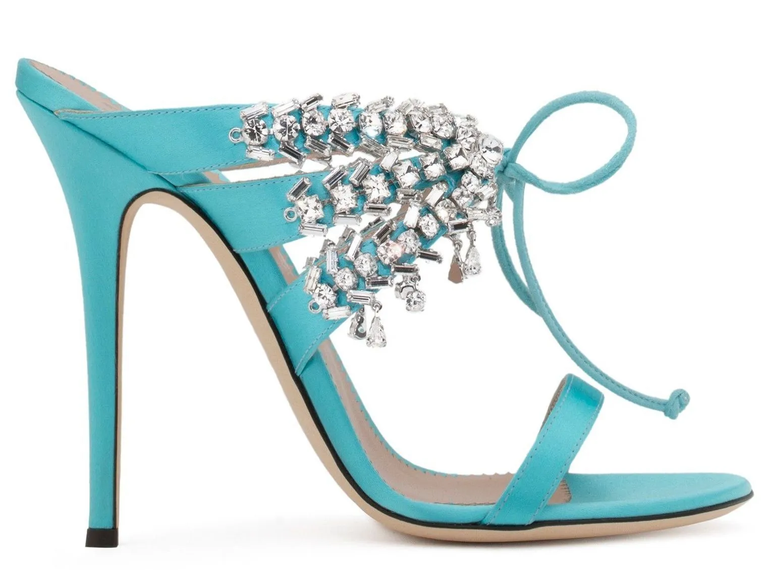 Satin Mule Sandals with Crystals - Nude, Fuchsia Pink, Black or Light Blue