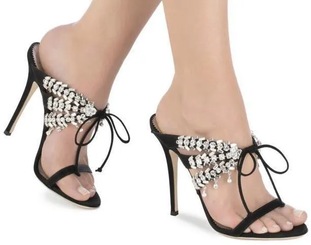 Satin Mule Sandals with Crystals - Nude, Fuchsia Pink, Black or Light Blue