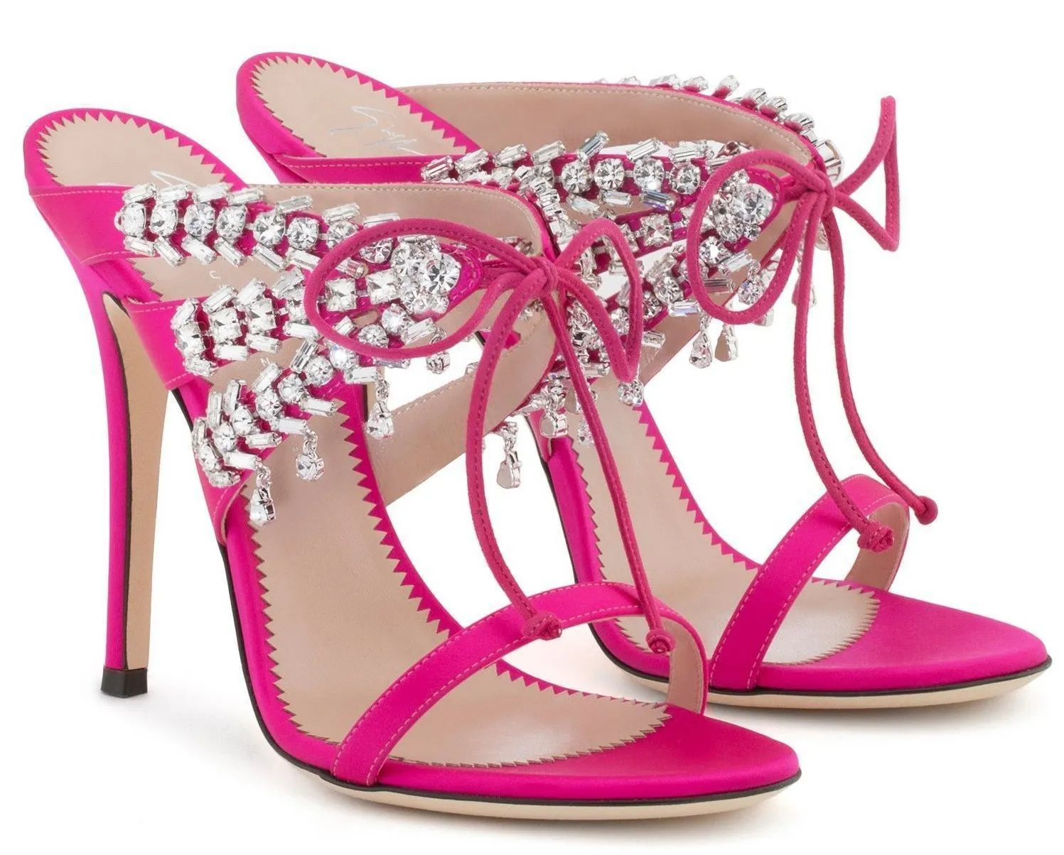 Satin Mule Sandals with Crystals - Nude, Fuchsia Pink, Black or Light Blue