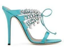 Satin Mule Sandals with Crystals - Nude, Fuchsia Pink, Black or Light Blue