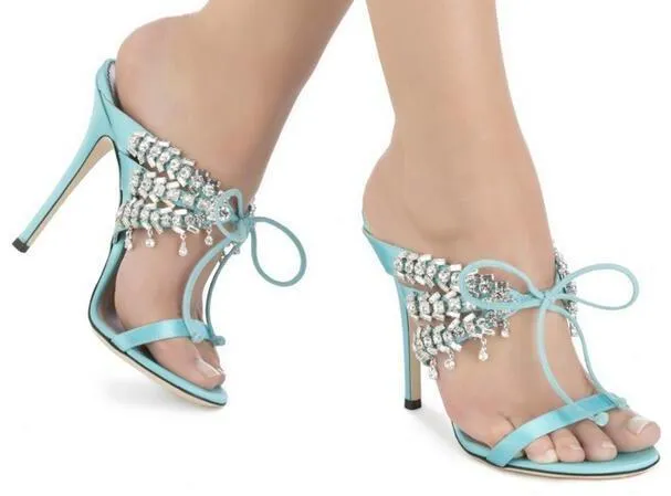 Satin Mule Sandals with Crystals - Nude, Fuchsia Pink, Black or Light Blue
