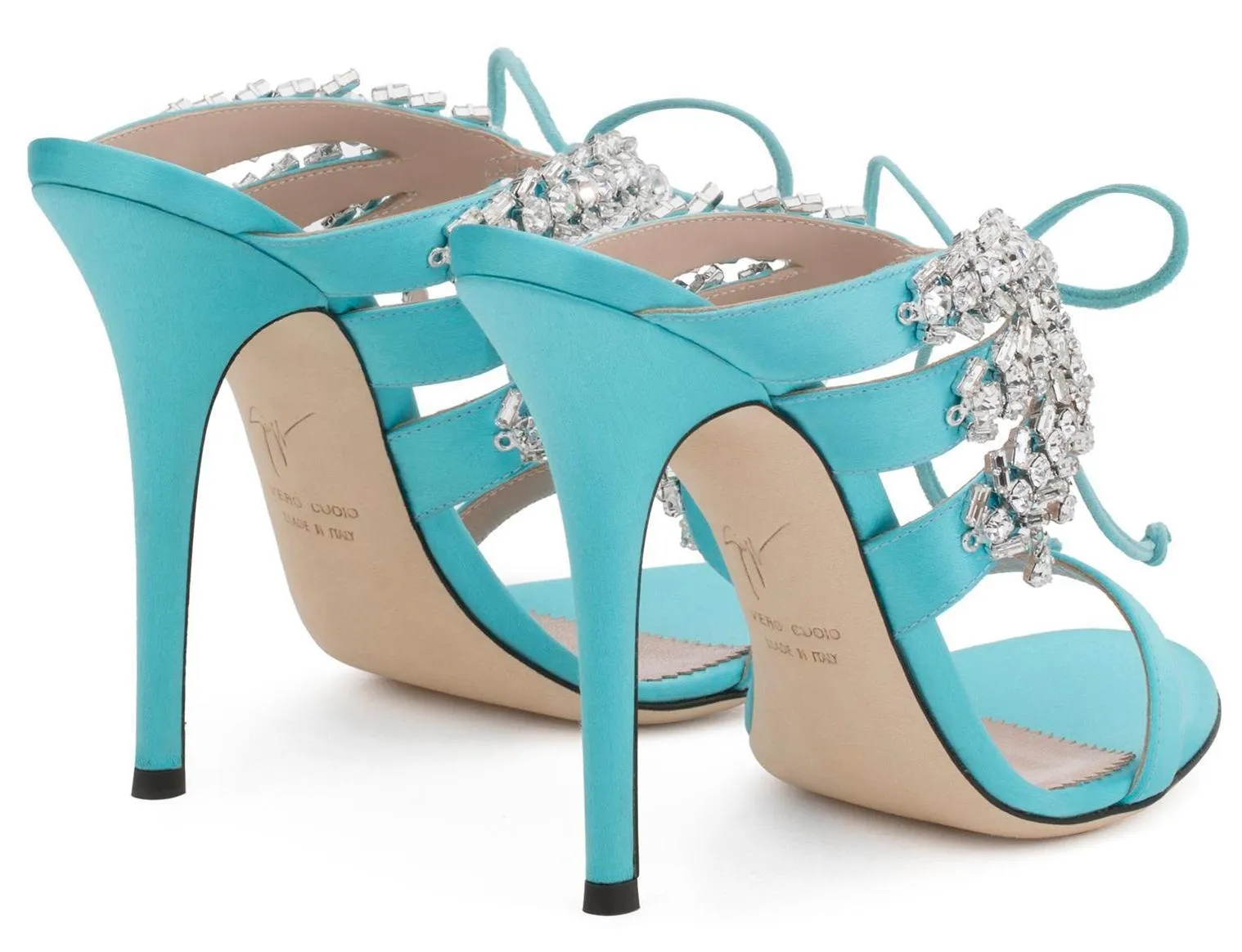 Satin Mule Sandals with Crystals - Nude, Fuchsia Pink, Black or Light Blue