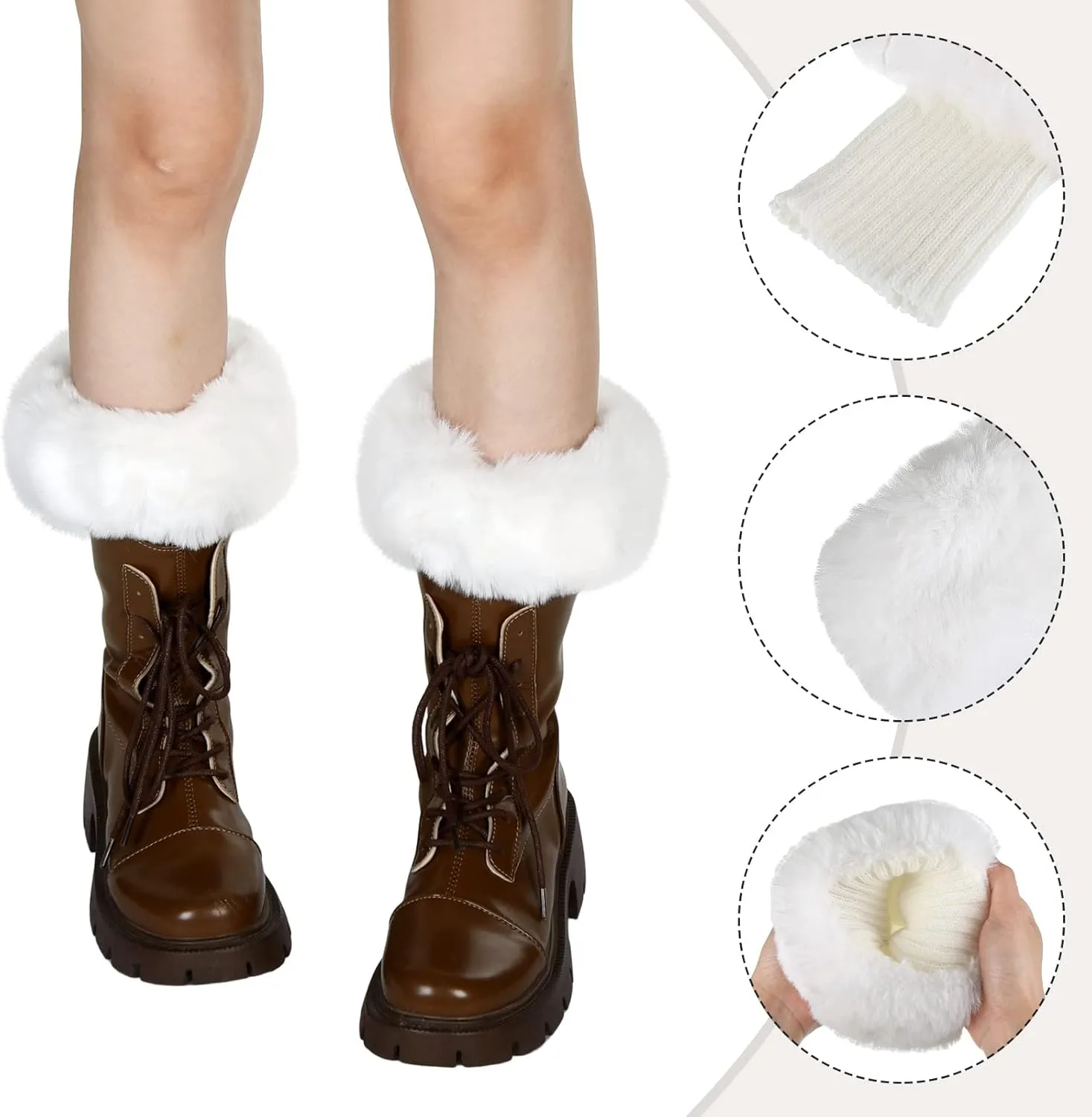 SATINIOR 2 Pairs Faux Fur Boot Cuff Leg Warmers Short Fur Covers Knitted Furry Boot Socks Girls Winter