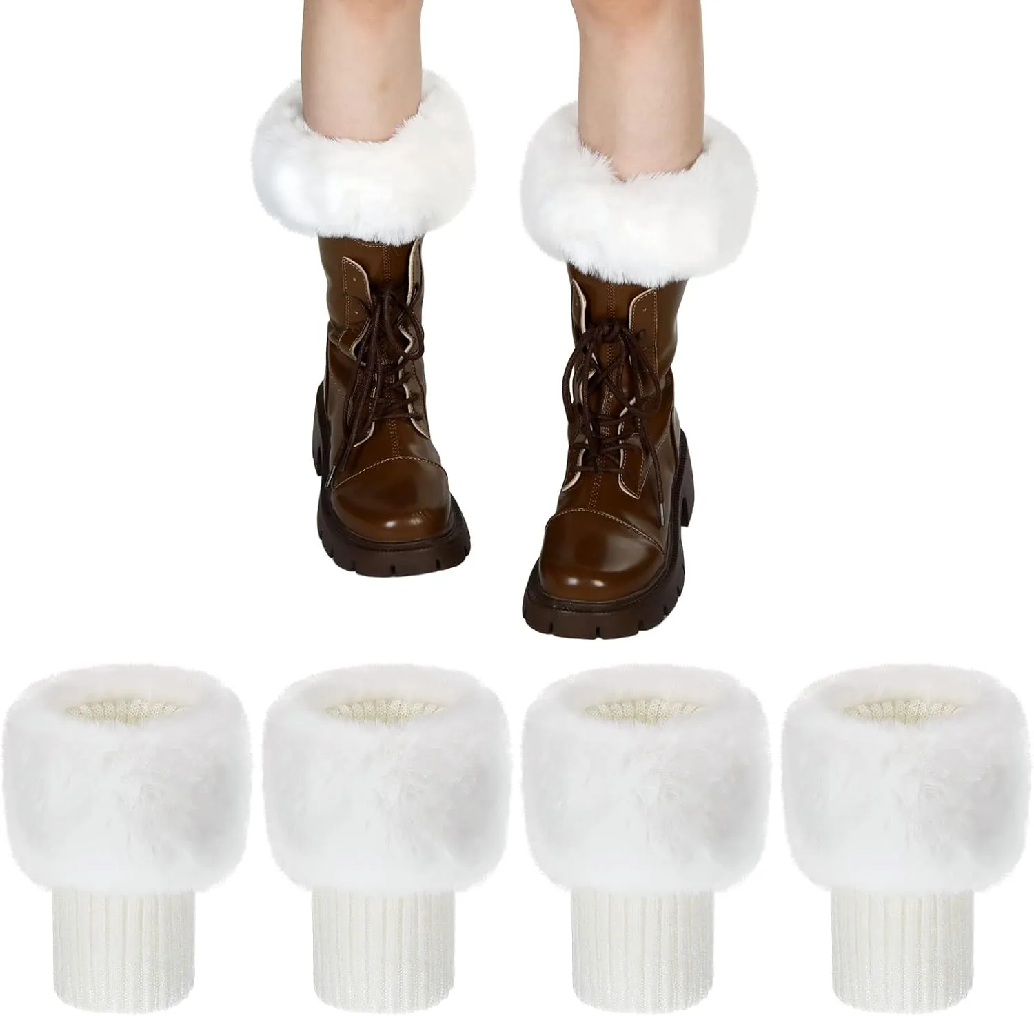 SATINIOR 2 Pairs Faux Fur Boot Cuff Leg Warmers Short Fur Covers Knitted Furry Boot Socks Girls Winter
