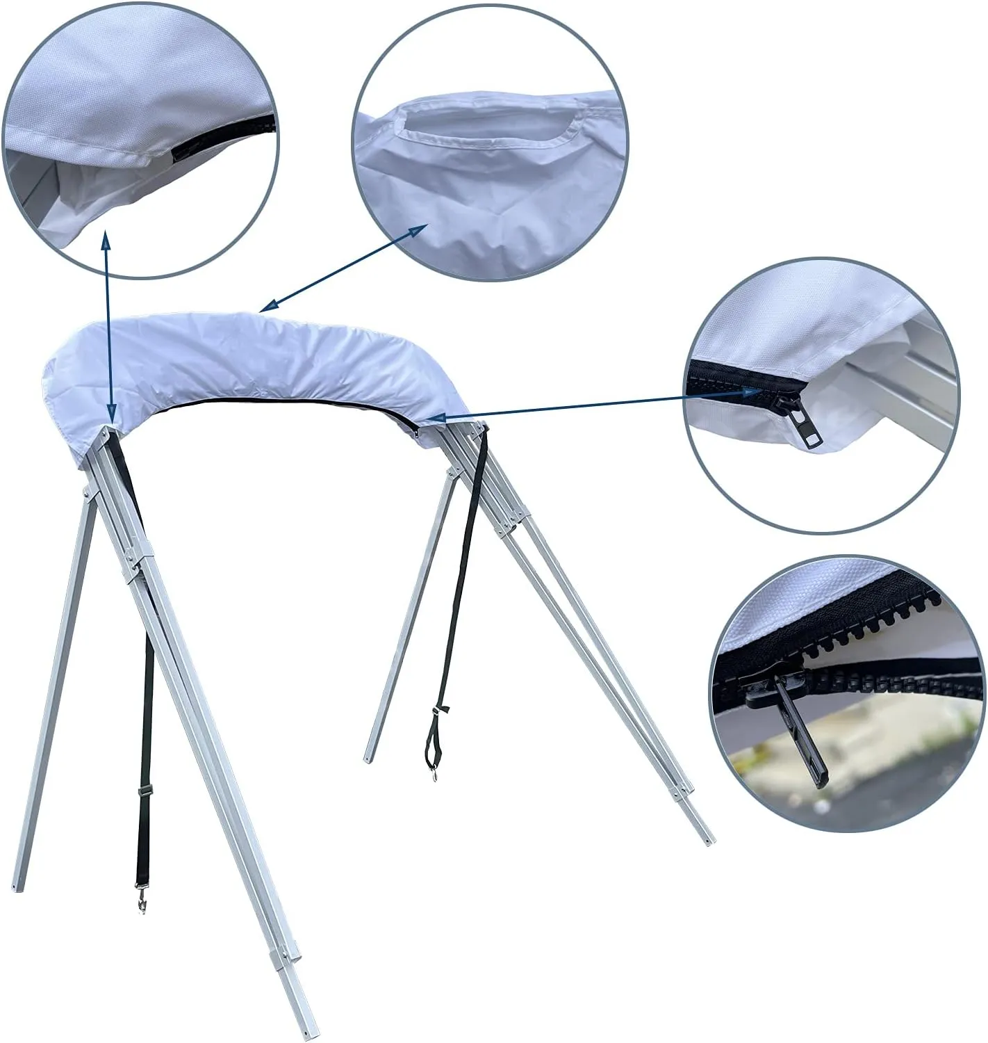 Savvycraft 4 Bow Bimini Top, 8 Feet Long Square Tube Bimini Top Set, Includes Marine Grade Canvas Cover, Storage Boot, Rear Poles with 1 Inch Aluminum Frame, White Color, 4 Bow 96"L 54"H 97"- 103"W